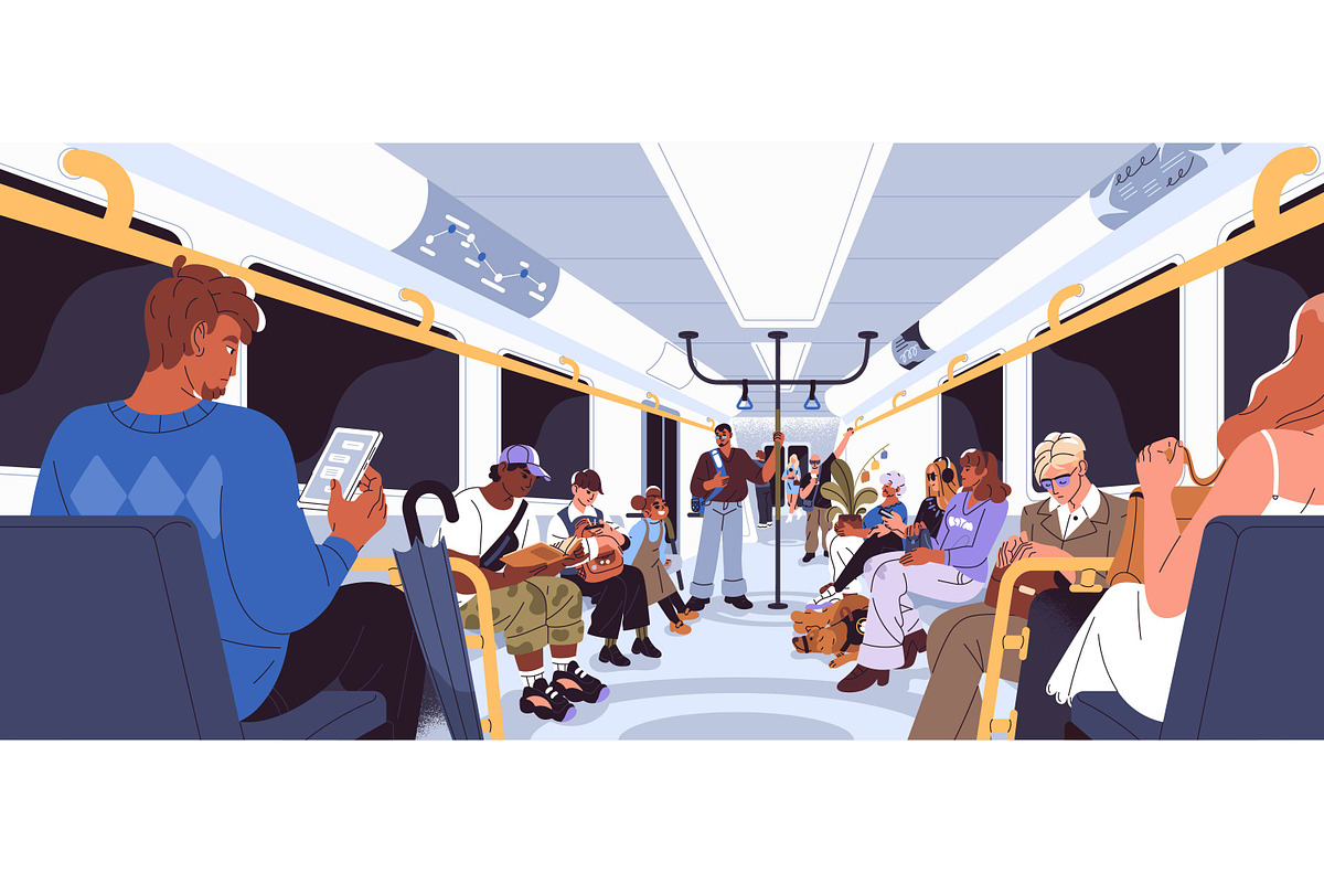 Passengers in metro, subway banner, a Transportation Illustration by PaperTrident (Photo 1 of 3)