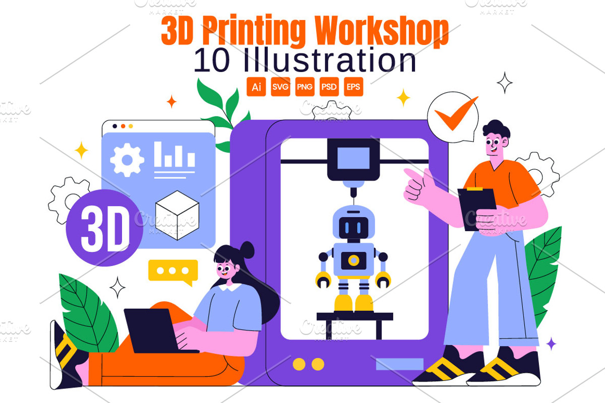 10 3D Printing Workshop Illustration, a Technology Illustration by denayunebgt (Photo 1 of 4)