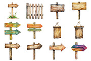 Watercolor Wood Signs Clipart, a Seasonal Illustration by CitraGraphics (Thumbnail 3 of 6)