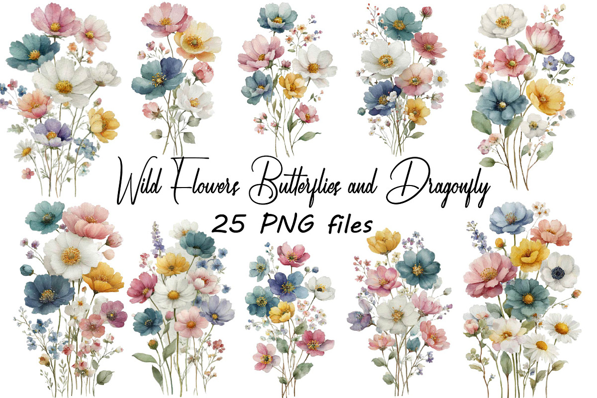 Wildflower Watercolor Clipart Bundle, an Object Illustration by SVGArt (Photo 1 of 3)