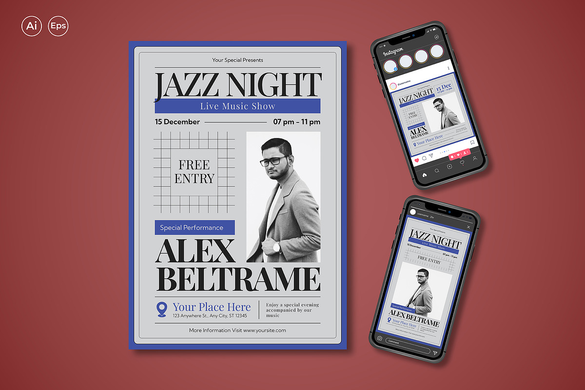 Jazz Night Music Flyer, a Flyer Template by VanillineGraph (Photo 1 of 4)