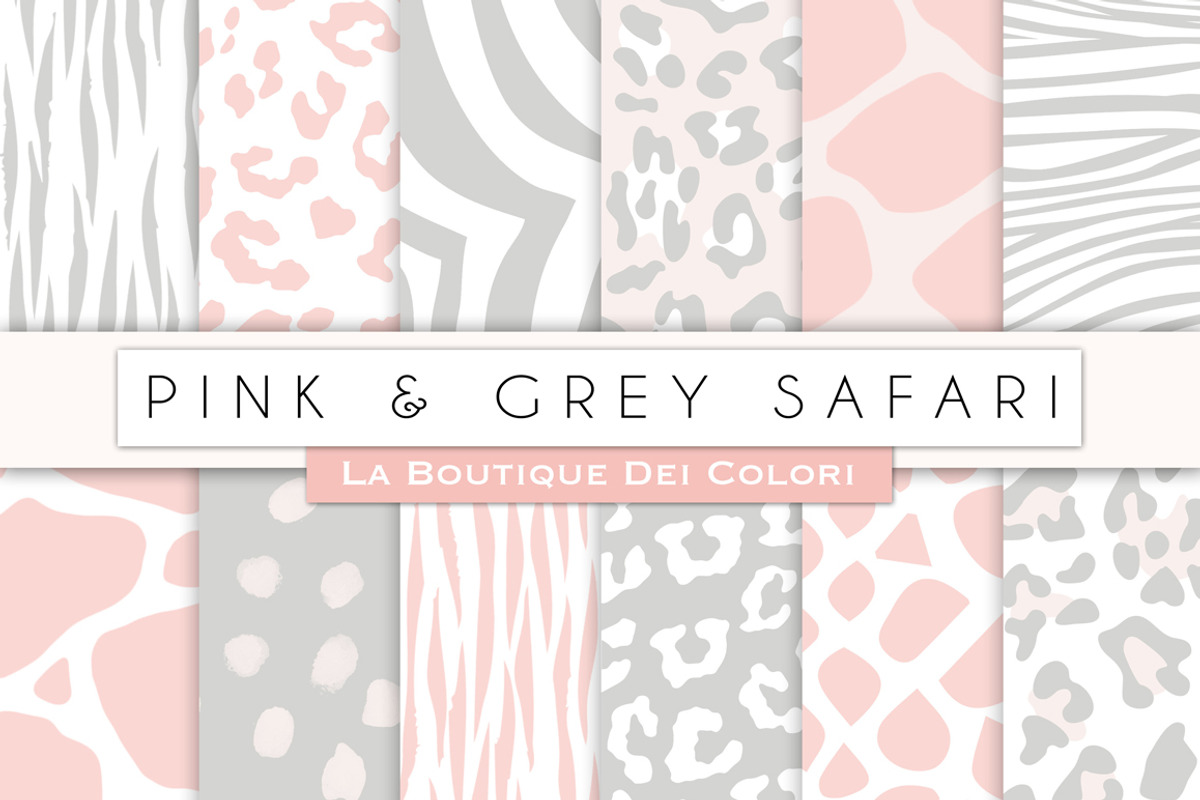 Pink & Grey Animal Prints Papers, a Pattern Graphic by La Boutique dei Colori
