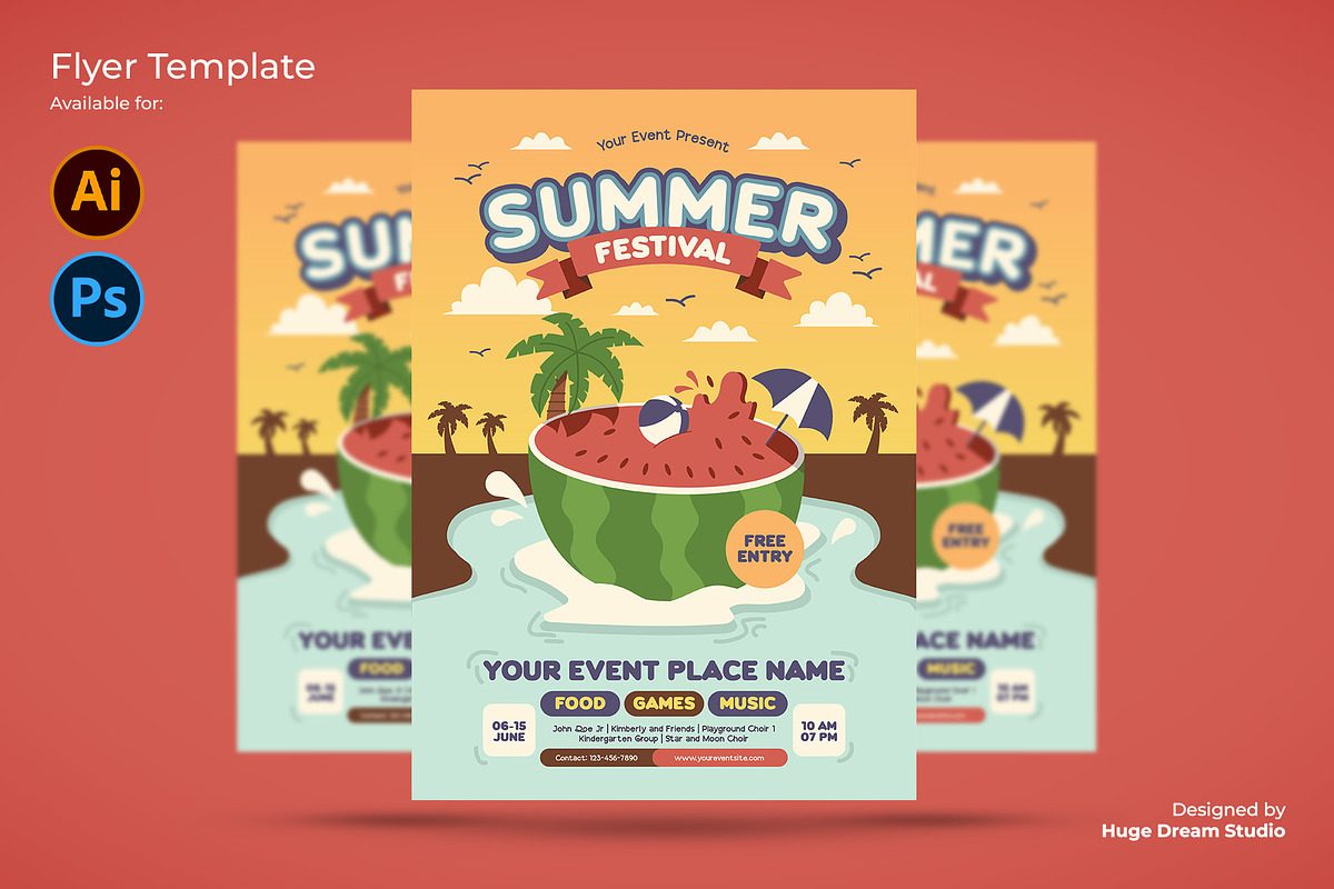 Summer Festival Flyer Template, a Flyer Template by Huge Dream Studio (Photo 1 of 5)