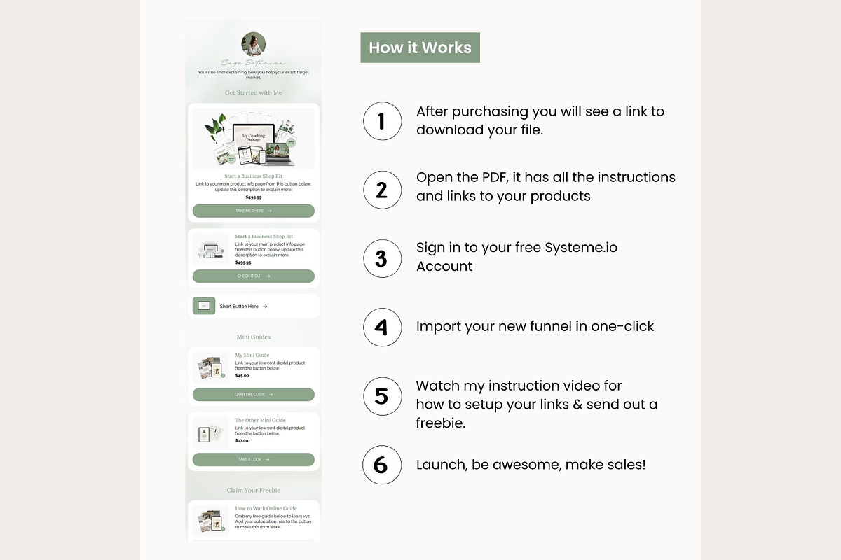 Systeme.io Sage Botanica Link in Bio, a Landing Page Template by Hayley's Digital Hub (Photo 9 of 10)