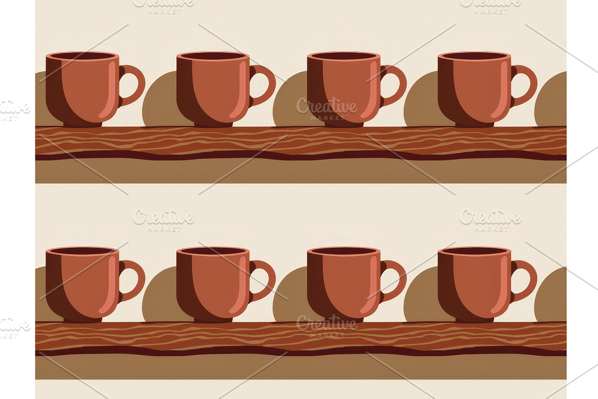 Pattern of brown coffee mugs on a, an Illustration by tilialucida