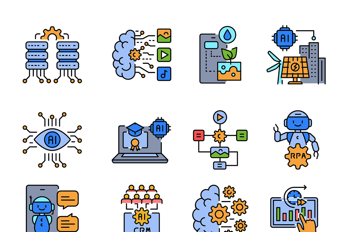 ai integration color icons set, an Outline Icon by Backwoods_studio