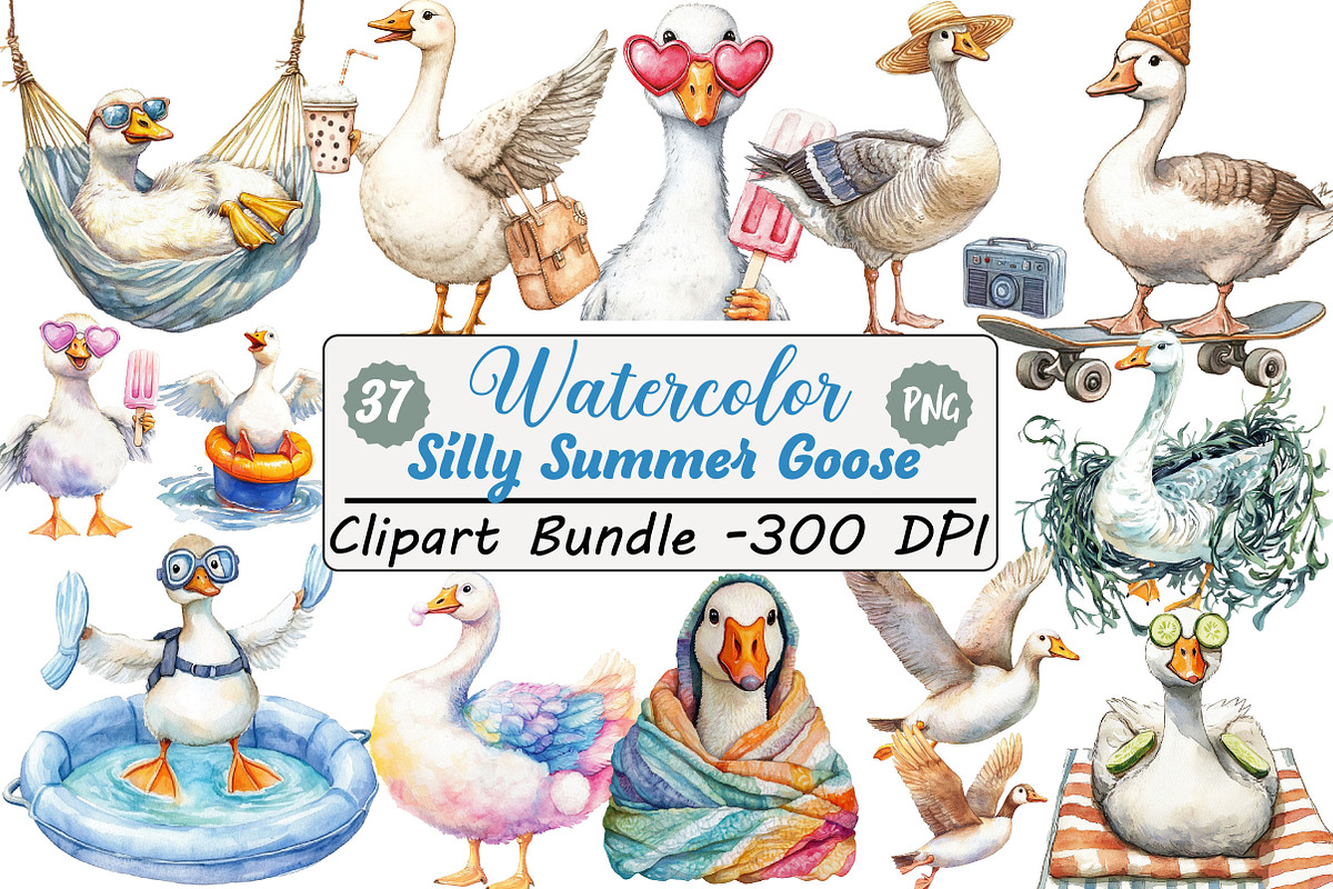Silly Summer Goose Clipart, an Illustration by DreamCafeArt (Photo 1 of 3)