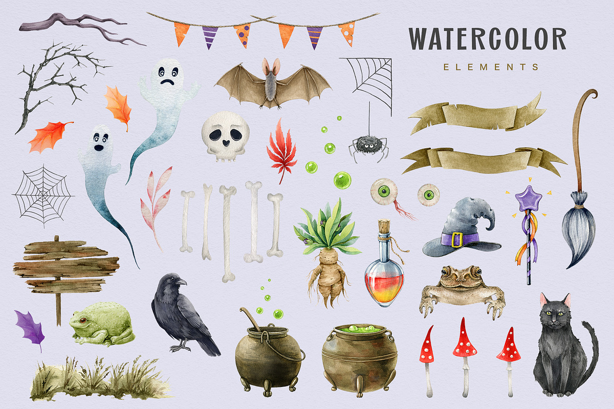Halloween Watercolor Clipart, a Seasonal Illustration by AnitaPol (Photo 4 of 20)