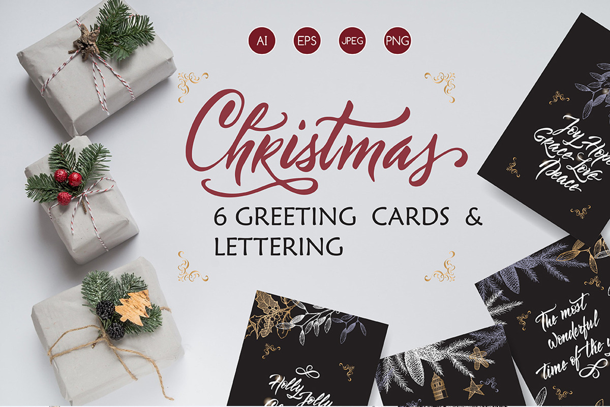 6 Christmas cards and lettering, a Card Template by Quetzal Art (Photo 1 of 8)