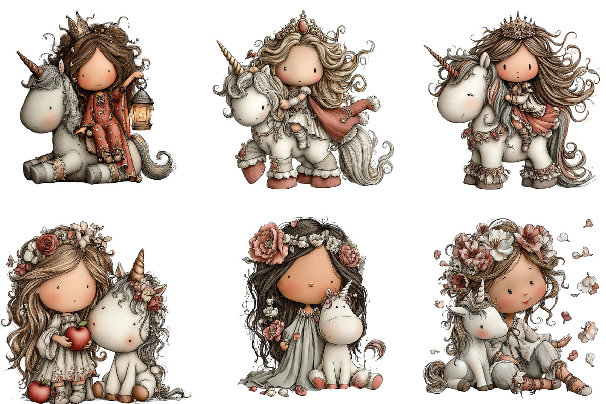 Whimsical Princess and Unicorn Clipa, an Illustration by CraftArtStudio (Photo 3 of 6)