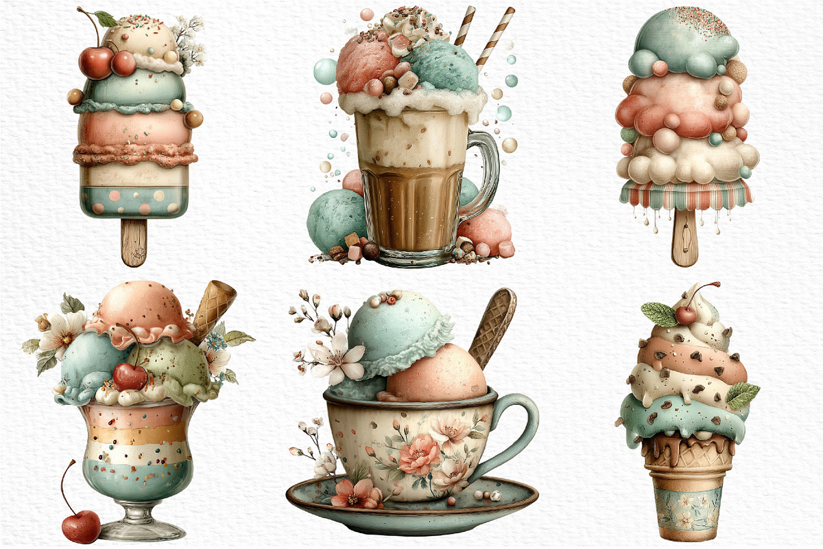 Whimsical Summer Ice Cream Clipart, an Illustration by Craft Nest (Photo 5 of 12)