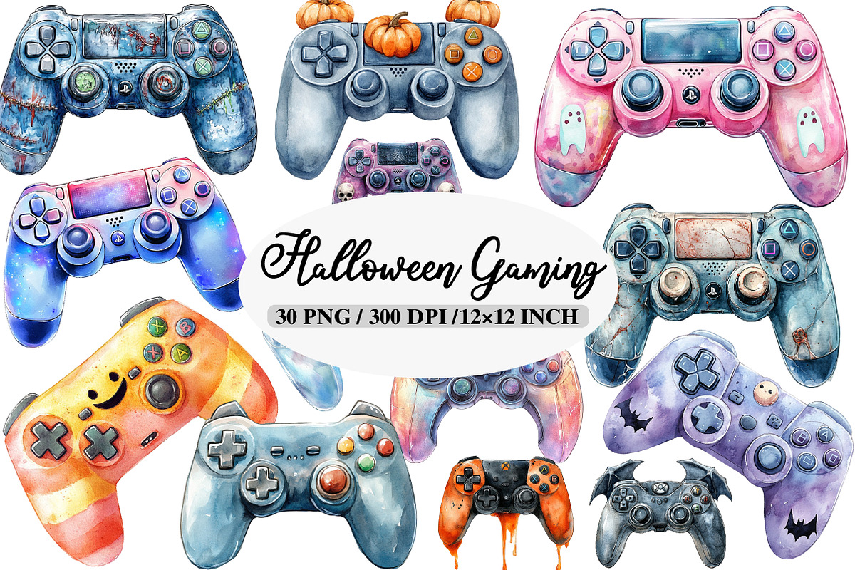 Halloween Gaming Controllers Clipart, an Illustration by Daily.Designs (Photo 1 of 5)