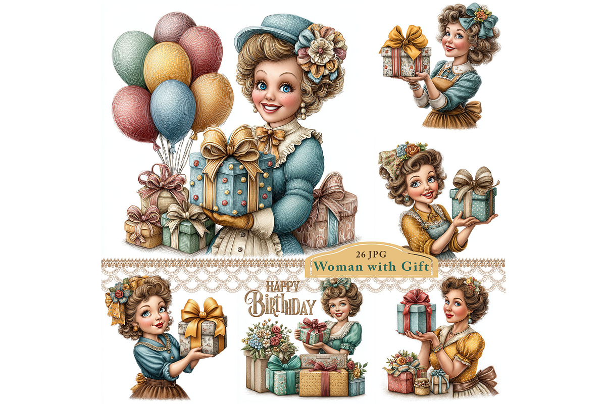 Woman With a Gift Clipart JPG, a Person Illustration by Memories By Lea (Photo 1 of 20)