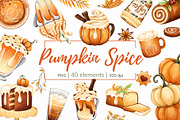 Watercolor Pumpkin spice Clipart PNG, a Food Illustration by Mespilia (Thumbnail 1 of 5)