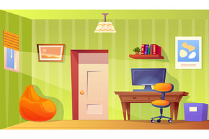 Home office interior. Cartoon house, an Object Illustration by Stock-Smart-Start