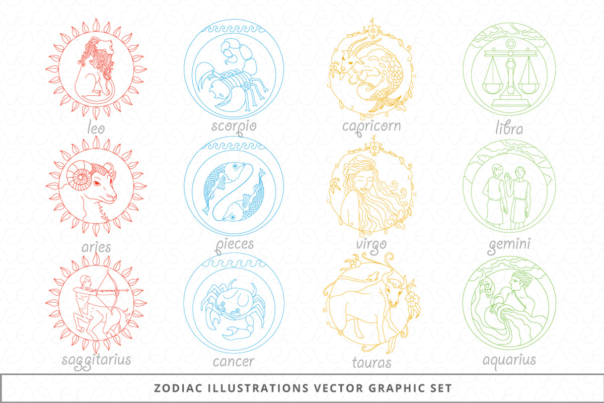 6 zodiac sets 204+ illustrations, an Illustration by VecRas (Photo 12 of 17)