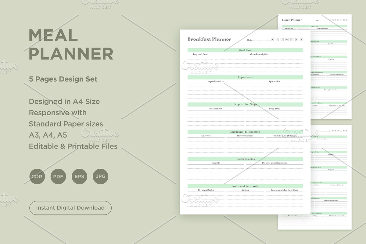 Meal Planning Pages Set V-08, a Stationery Template by shahsoft (Photo 1 of 3)