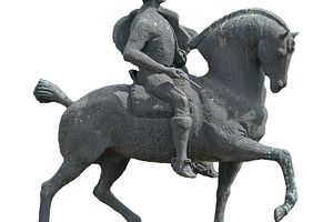 Isolated image of a stone material horse with rider sculpture, an Arts & Entertainment Photo by DanFLCreativo