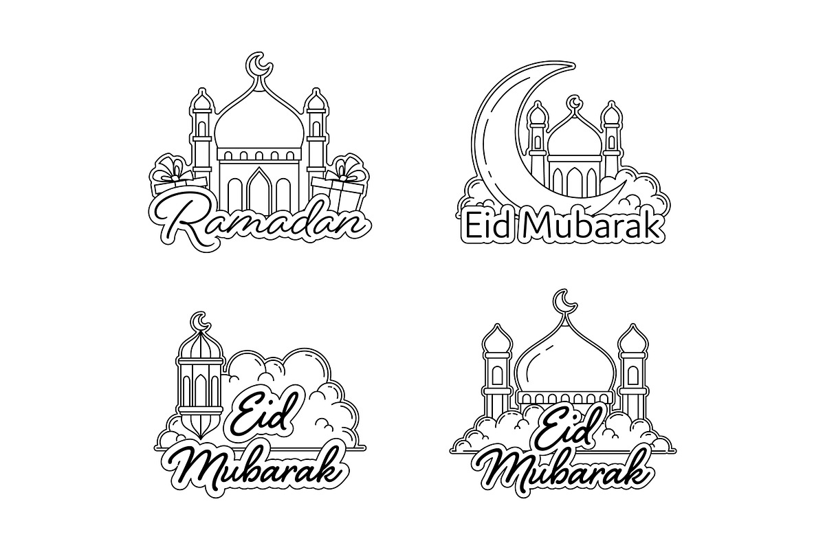 Ramadan and Eid Mubarak Outline, a Decorative Illustration by Saba Vector (Photo 1 of 3)