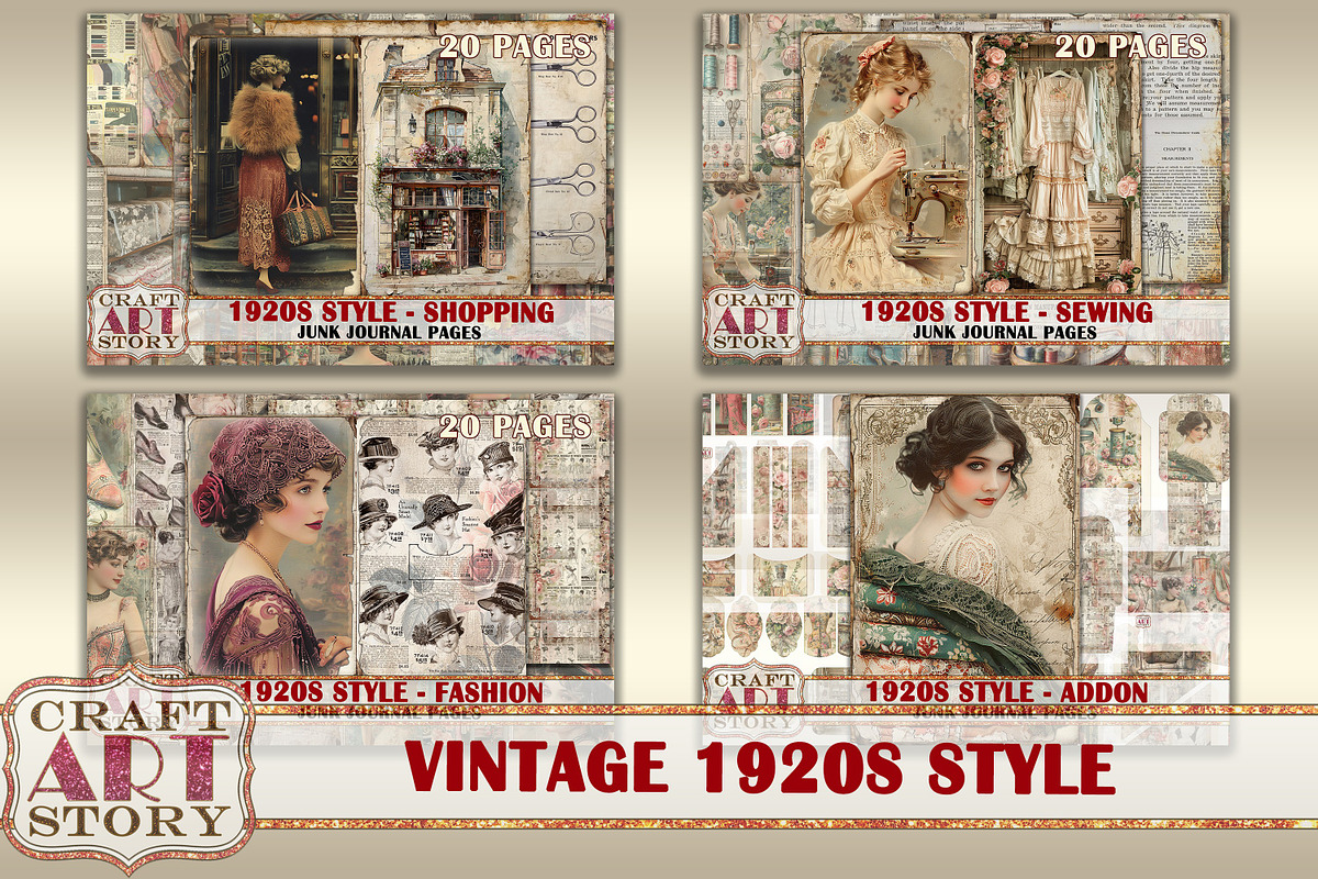 Vintage fashion Junk Journal Kit 1920s | Creative Market