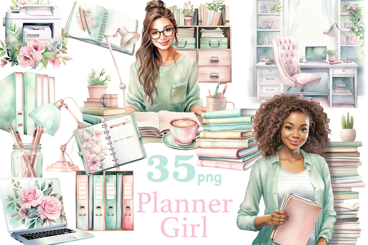 Planner Girl Clipart | Boss Babe PNG, a Work Illustration by GlamArtZhanna (Photo 1 of 6)