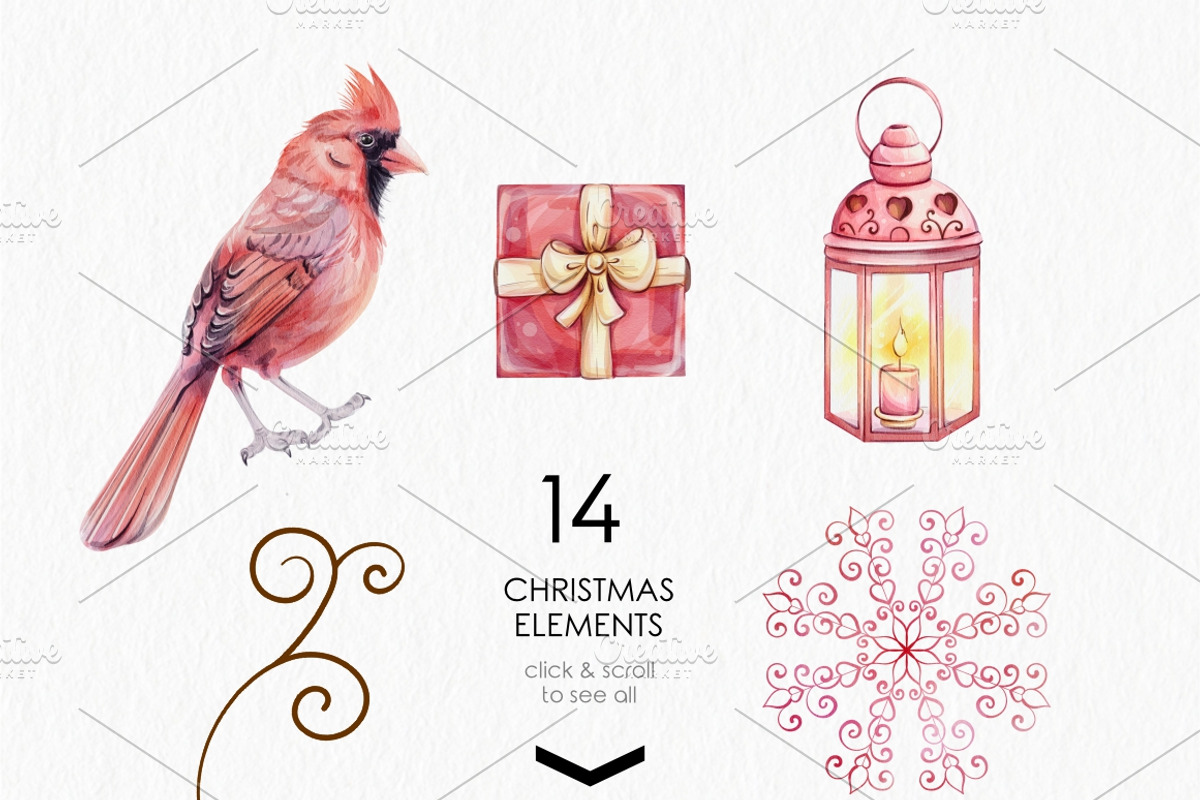 Watercolor Romantic Christmas, a Seasonal Illustration by katmonne (Photo 3 of 16)