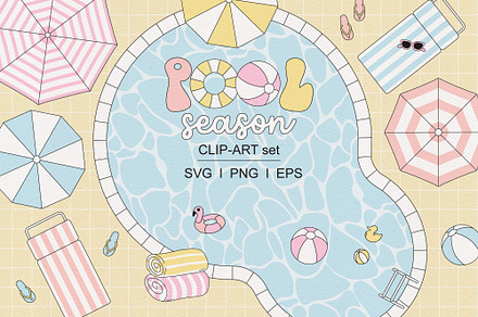 Retro Pastel Pool Clipart set