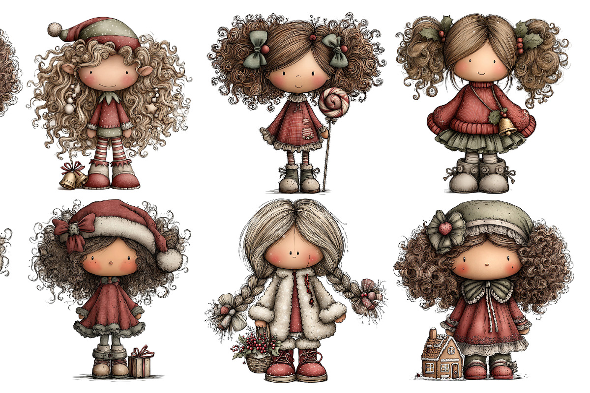 Whimsical Christmas Doll Clipart, an Animal Illustration by Creative Art (Photo 2 of 6)