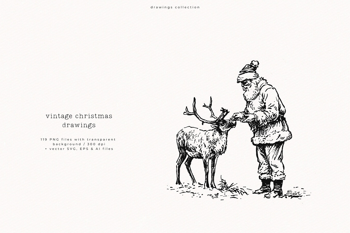 Vintage Christmas Drawings, a Seasonal Illustration by PeDe Designs (Photo 6 of 12)