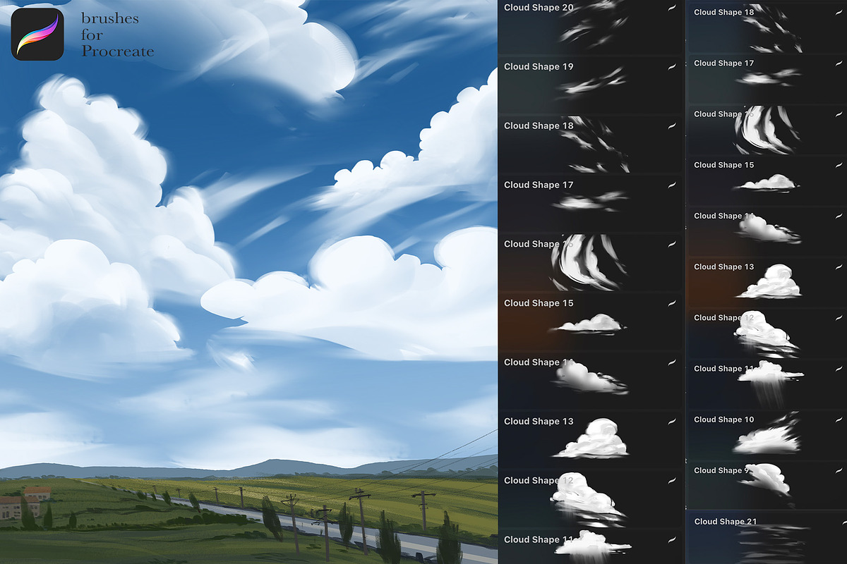 Clouds Procreate Brushes Stamps, a Brush Add-On by Spark Studio Brushes (Photo 5 of 5)