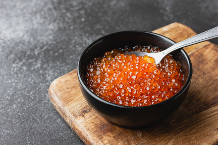 Salmon caviar in a bowl
