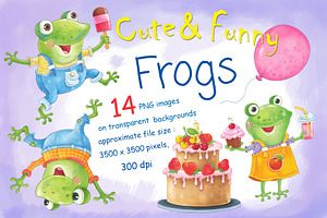 Cute and funny frogs having a party
