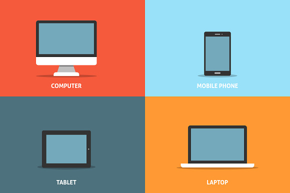 Set Of Electronic Devices Flat Icons