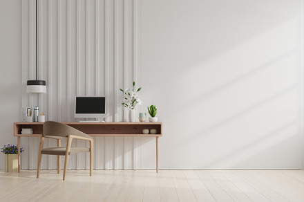 Office room with a white background stock photo containing 3d rendering and, an Architecture Photo by vanitjan