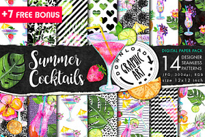 Summer cocktails seamless pattern