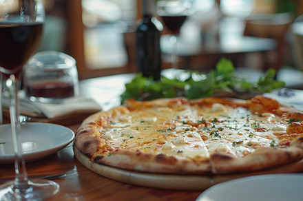Fresh homemade pizza with cheese and meat, a Food & Drink Photo by AlyaAnd