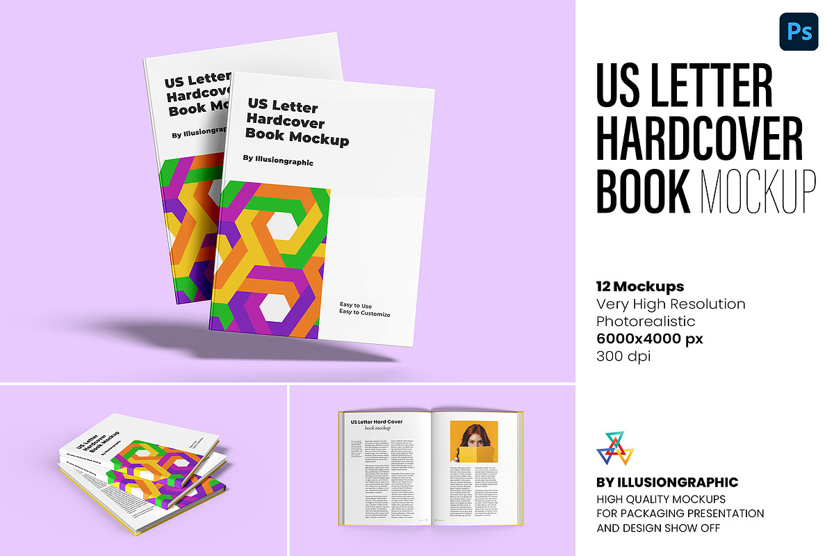 US Letter Hardcover Book Mockup, a Books & Magazine Mockup by Illusiongraphic (Photo 1 of 29)