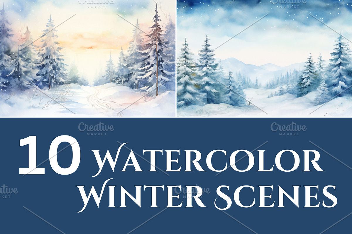 Watercolor Winter Scenes, a Seasonal Illustration by Sunny Jar Designs (Photo 3 of 6)