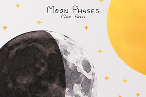 Moon Phases Watercolor Graphics