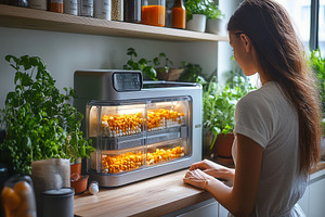 Woman cooking healthy snacks in a mo, a Photo by Tanuart