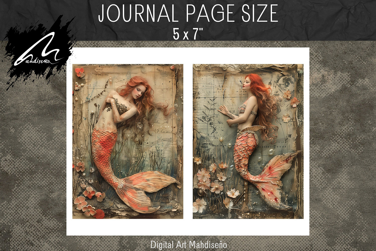Red Mermaid, Grunge Collage Pages, a Person Illustration by Digital Art Mahdiseño (Photo 7 of 11)