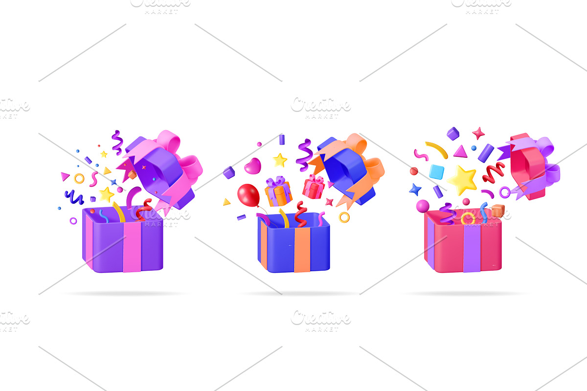 Set of three festive gift boxes with, an Object Illustration by Abscent