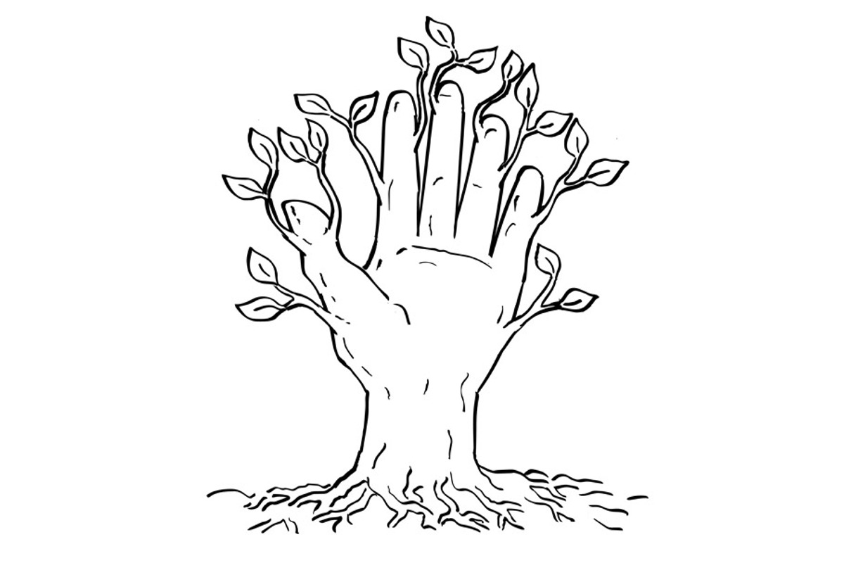 Hand With Tree Branching Out Drawing, an Illustration by patrimonio