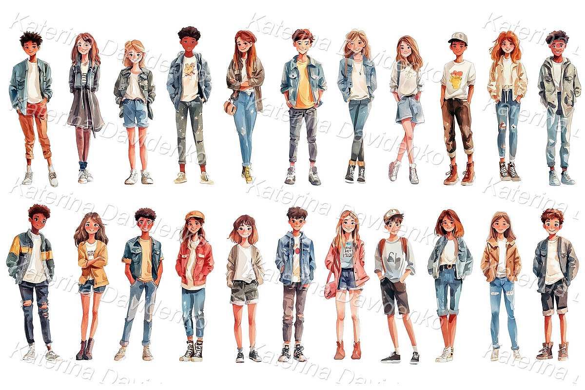Isolated cartoon watercolor teenager, a Person Illustration by Bubert Art