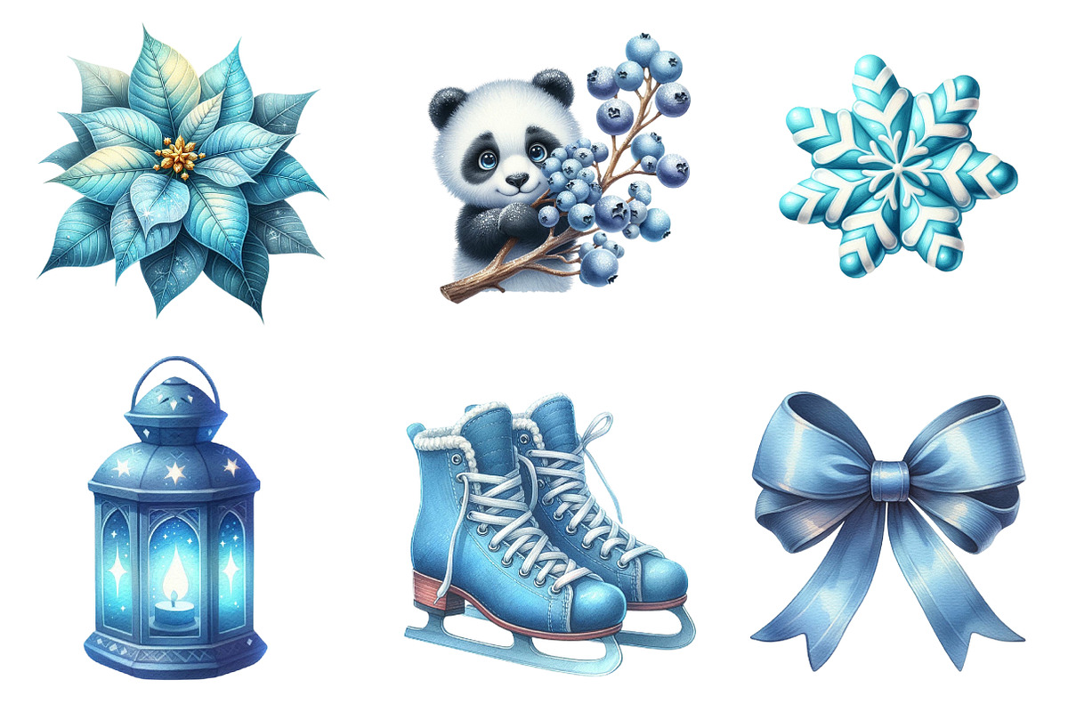 Watercolor Blue Christmas Clipart, an Illustration by CreationArt (Photo 3 of 10)