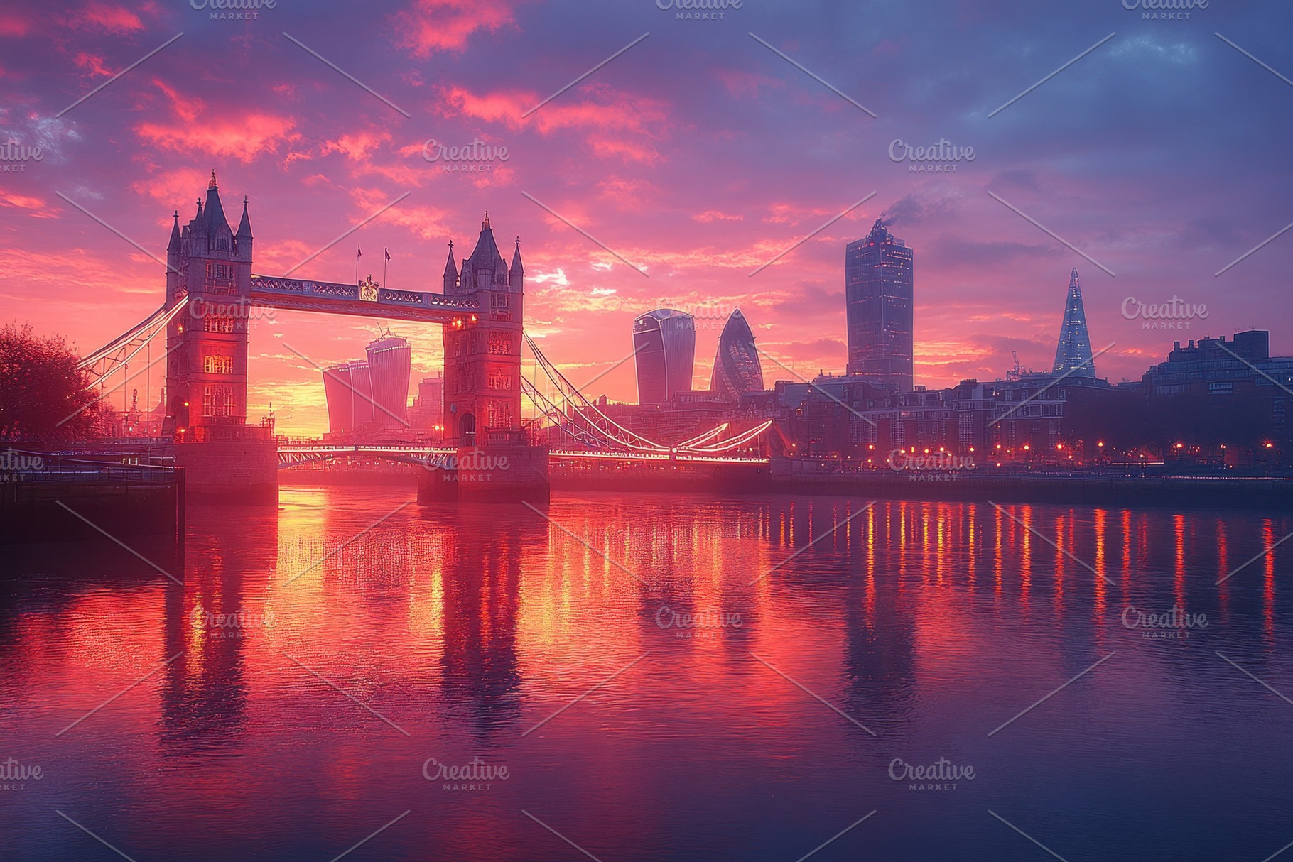 Sunset over London with Tower Bridge, a Photo by Tanuart