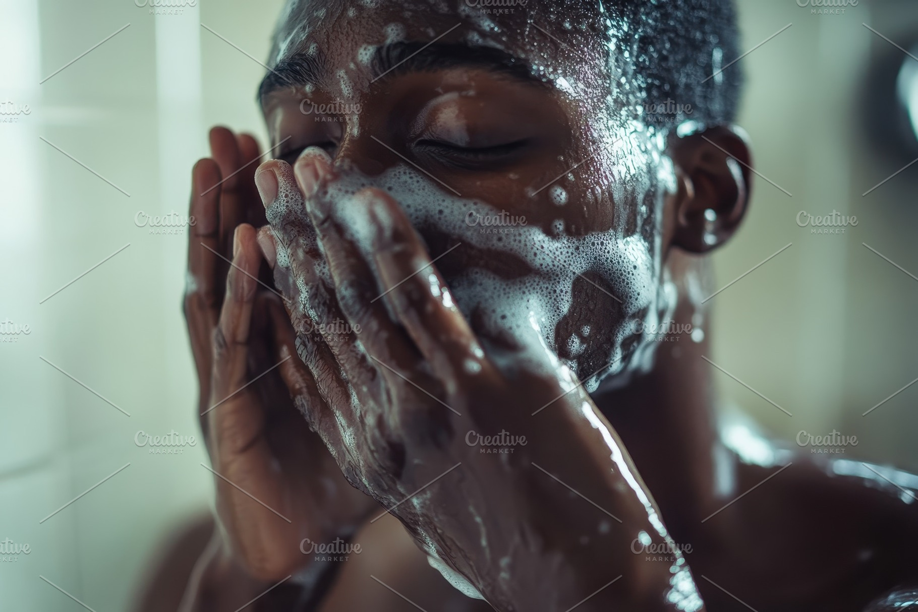 Black man washing his face at a bath, a Photo by Iftikhar Alam
