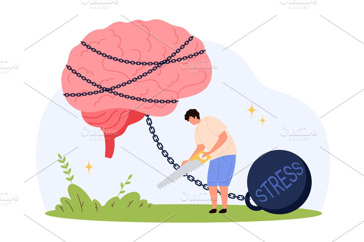 Breaking Free Mental Stress Chains, a Person Illustration by Flashvector