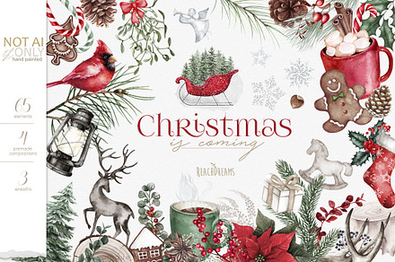 Christmas is coming - watercolor set, a Decorative Illustration by ReachDreams