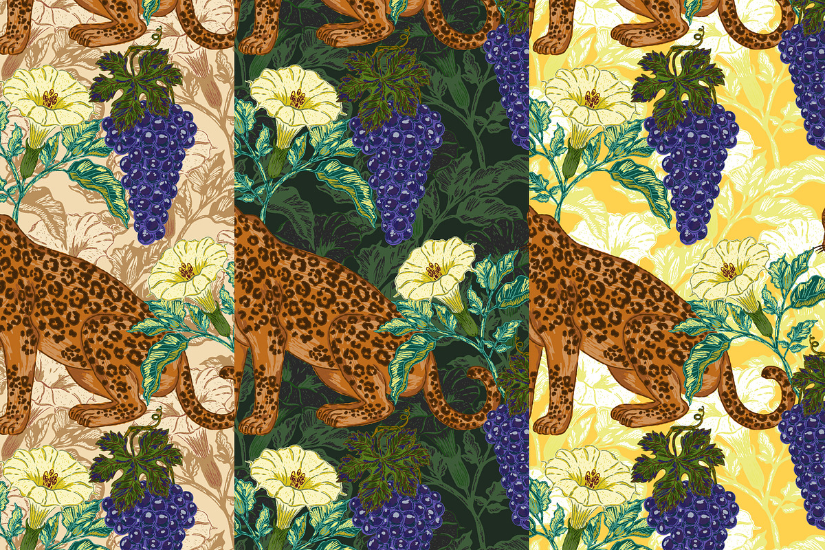 Jaguar, Datura & Grapes Pattern, a Pattern Graphic by NayaChu (Photo 3 of 12)
